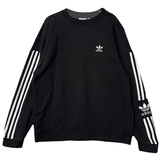 아디다스 블랙 불꽃 로고 오버핏 맨투맨 S