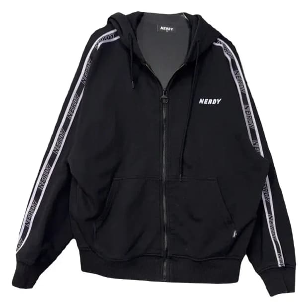 널디 블랙 로고 트랙 오버핏 후드 집업 XS