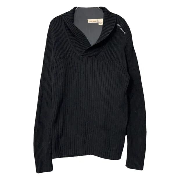 DKNY 블랙 카라 코튼 니트 M