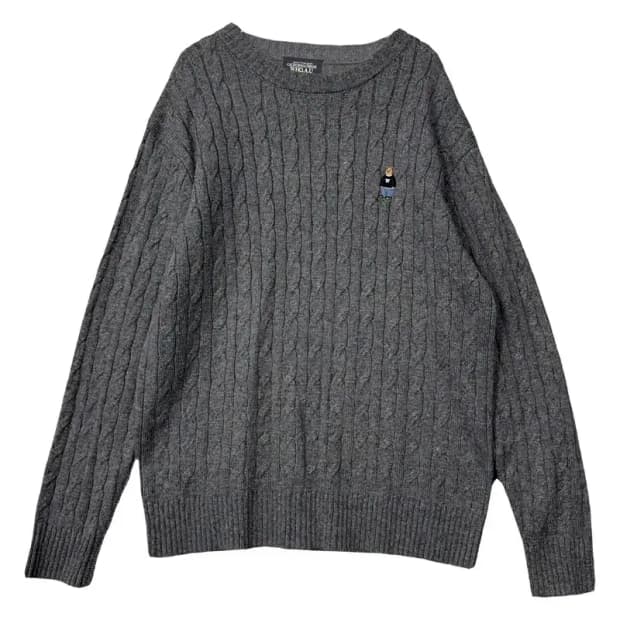 후아유 그레이 베어 로고 꽈배기 니트 XL
