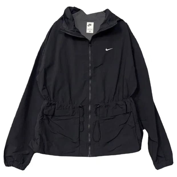 나이키 블랙 로고 밴딩 나일론 여성 후드 바람막이 M