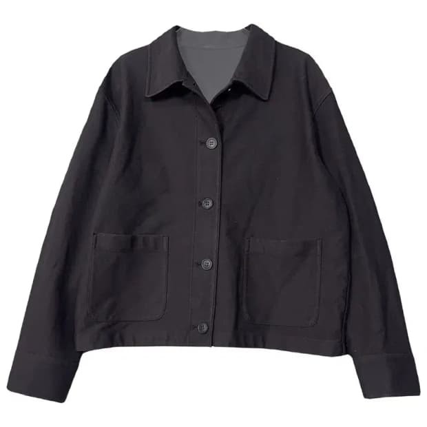 유니클로 블랙 코튼 버튼 카라 자켓 S