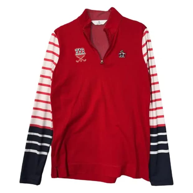 먼싱웨어 레드 골프 기능성 반집업 긴팔티 M