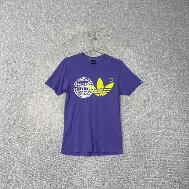 아디다스 불꽃로고 퍼플 반팔티 90