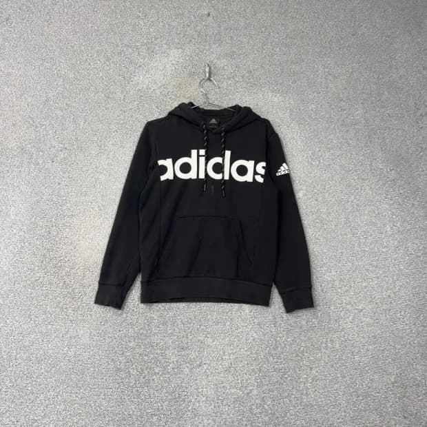 아디다스 스펠로고 블랙 후드티 90