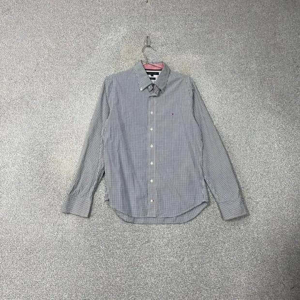 타미힐피거 로고 블루 체크 셔츠 L