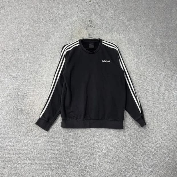 아디다스 스펠로고 블랙 삼선 맨투맨 L
