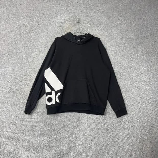 아디다스 빅로고 프린팅 블랙 후드티 XL