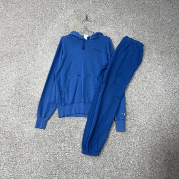 챔피온 블루 스웻 트레이닝 후드집업 세트 S