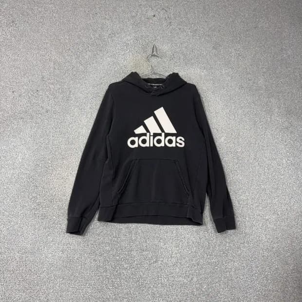 아디다스 오리지날 빅로고 프린팅 블랙 후드티 XL
