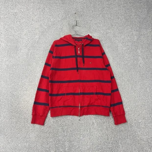 타미힐피거 스트라이프 레드 후드집업 L