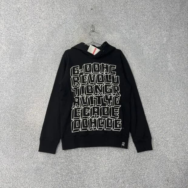 [새상품]DOHC 빈티지 스펠 프린팅 로고 블랙 후드티 L