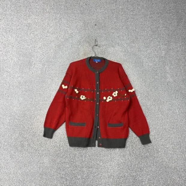 빈티지 자수 패턴 울 니트 가디건 90