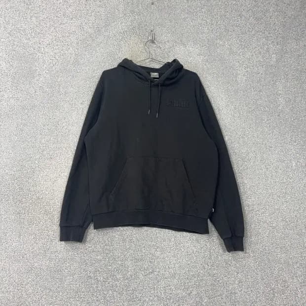 푸마 올블랙 로고 후드티 L