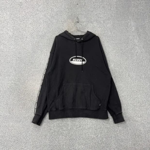 널디 프린팅 로고 블랙 스웻 후드티 L