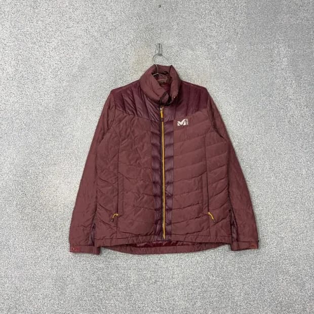 밀레 캐주얼 버건디 로고 덕다운 경량 패딩 점퍼 100
