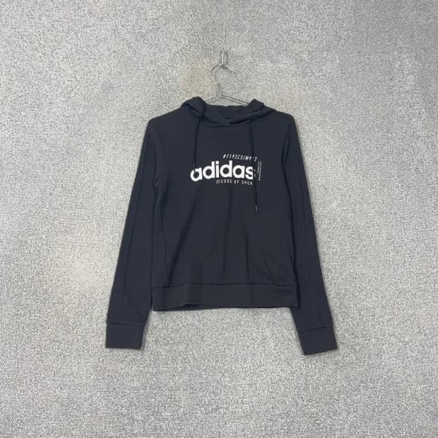 아디다스 로고 프린팅 블랙 후드티 S