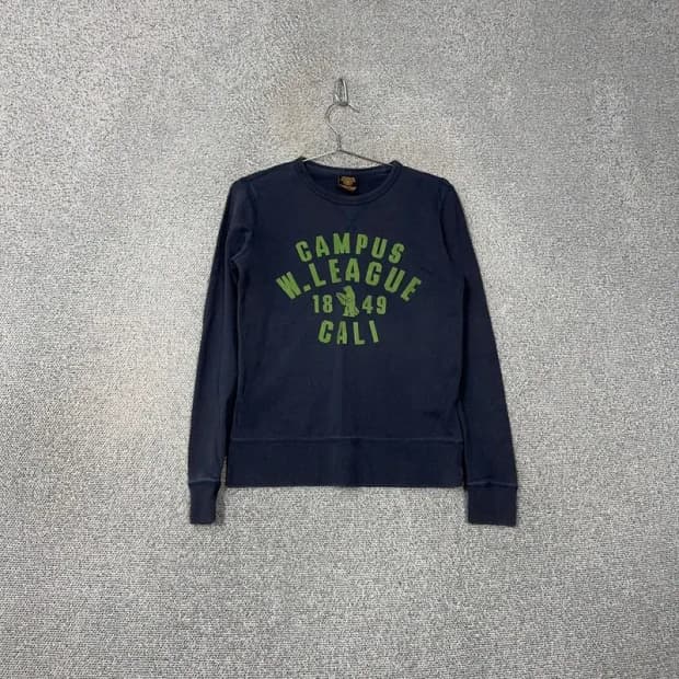 후아유 베어 프린팅 캐주얼 네이비 맨투맨