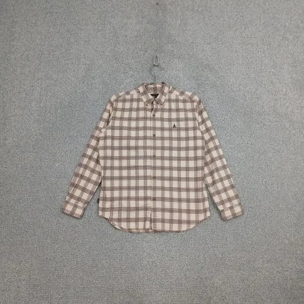 빈폴 베이지 체크 로고 코튼 남방 80