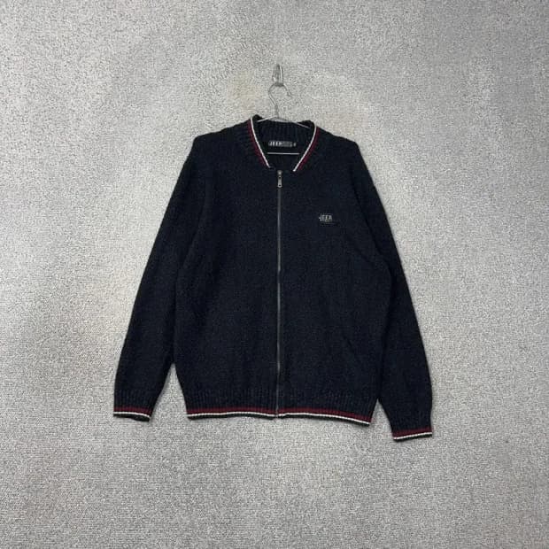 지프 네이비 배색 로고 캐주얼 니트 집업 XXL