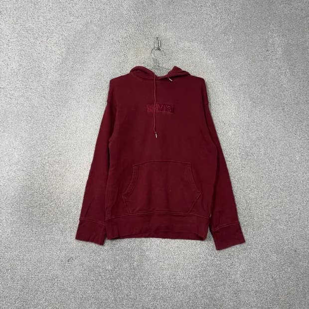 리바이스 박스로고 빈티지 버건디 오버핏 후드티 S