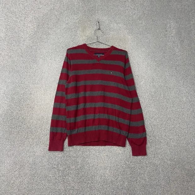 타미힐피거 스트라이프 레드 로고 코튼 니트 S