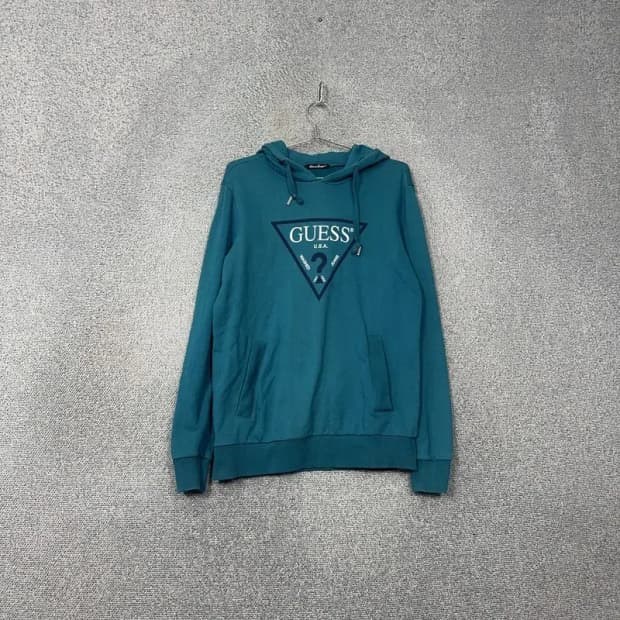 게스 프린팅 청록 빈티지 후드티 L