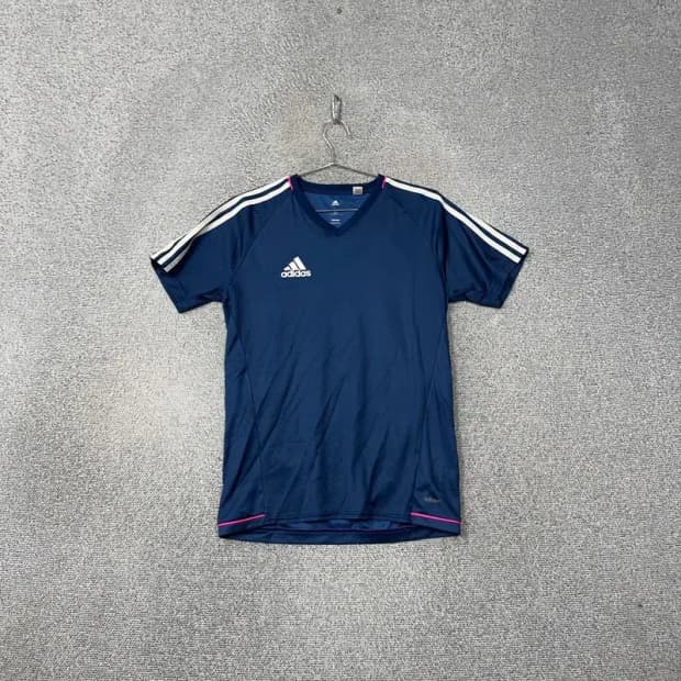 아디다스 네이비 로고 삼선 기능성 운동 반팔티 100
