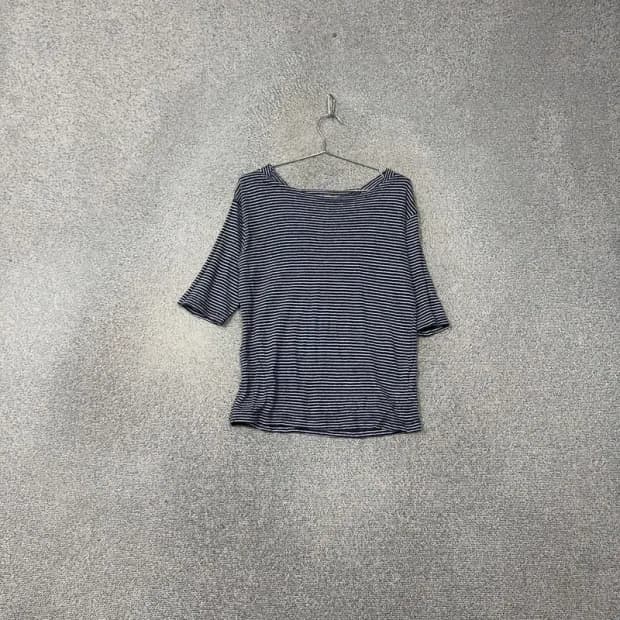 에잇세컨즈 블루 스트라이프 린넨 코튼 반팔티 S