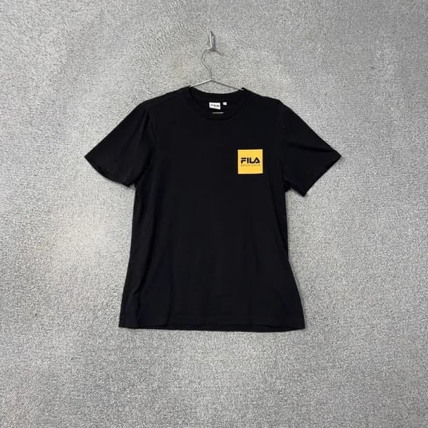 휠라 블랙 프린팅 박스 로고 캐주얼 반팔티 L