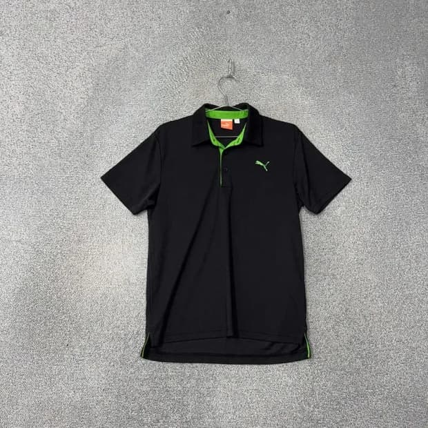 푸마 블랙 로고 남성 기능성 반팔 카라티 M