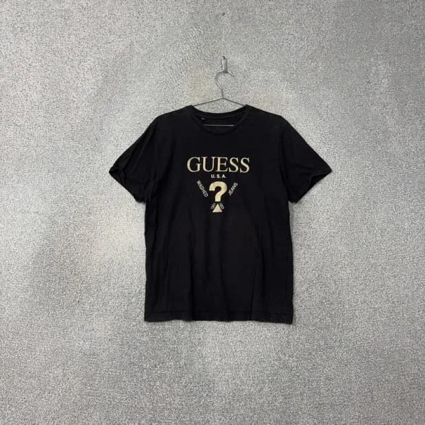 게스 프린팅 블랙 남성 캐주얼 반팔 티 XXL