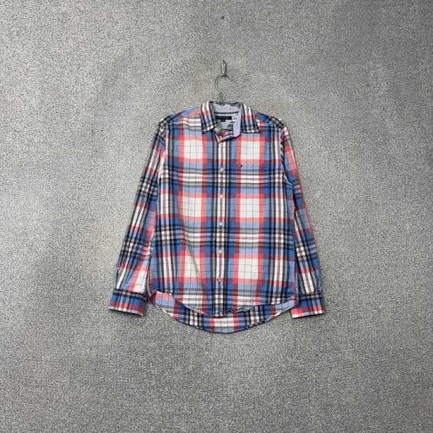 타미힐피거 로고 남성 캐주얼 체크셔츠 S