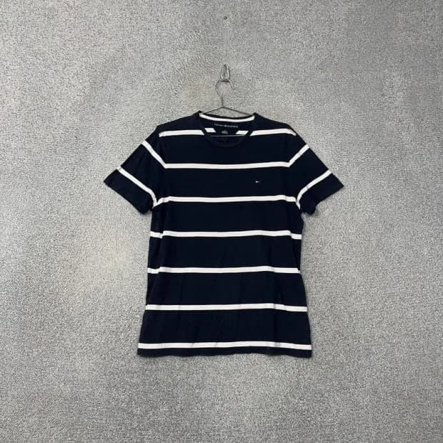 타미힐피거 스트라이프 네이비 로고 남성 반팔티 M