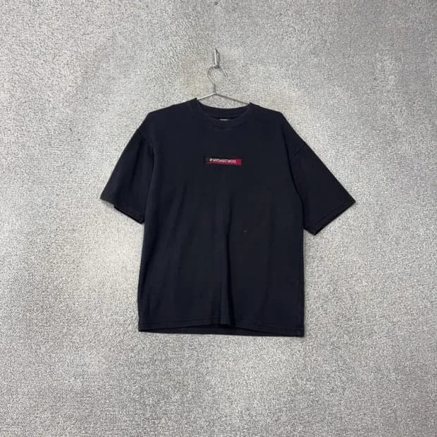 후아유 캐주얼 로고 프린팅 네이비 반팔 티 M