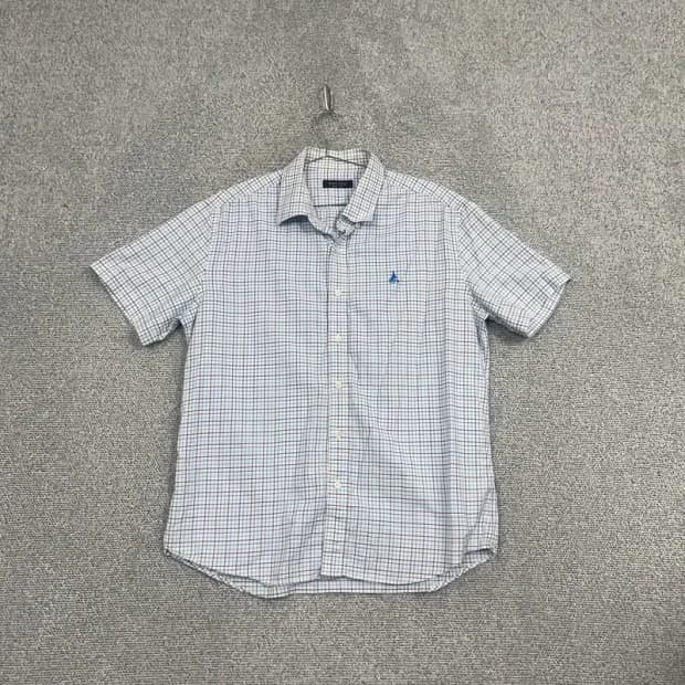 빈폴 남성 체크 라이트 블루 반팔 셔츠 110