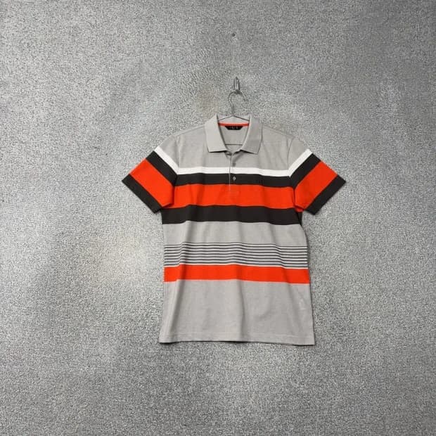 닥스 스트라이프 라이트 그레이 로고 남성 반팔 카라티 100