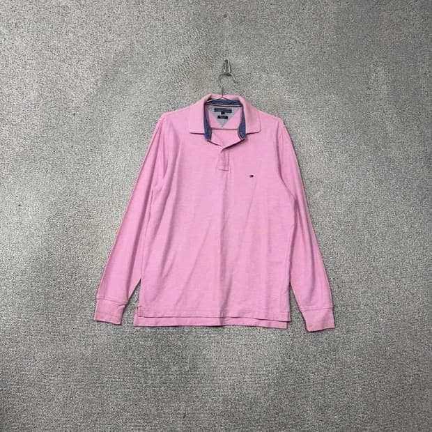 타미힐피거 라이트 핑크 로고 캐주얼 카라티 L