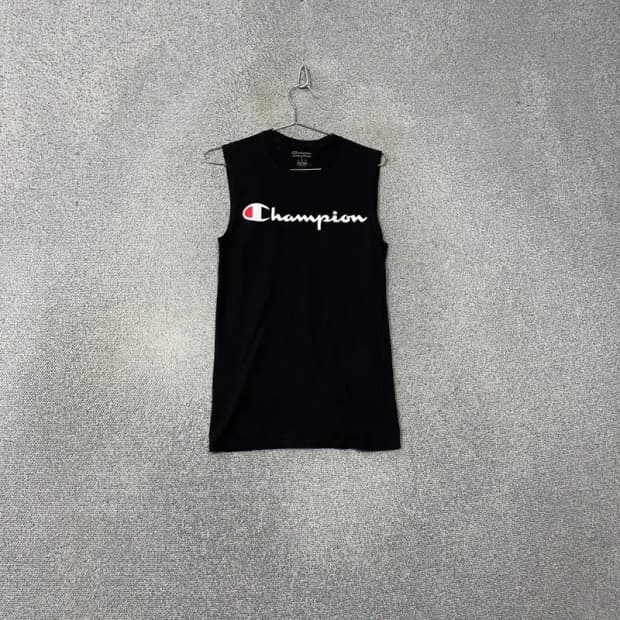 챔피온 프린팅 블랙 민소매 티 S