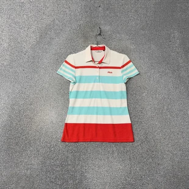 휠라 스트라이프 로고 여성 기능성 반팔 카라티 90