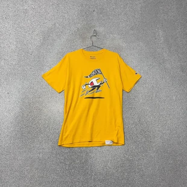챔피온 프린팅 빅로고 빈티지 옐로우 반팔 티 M