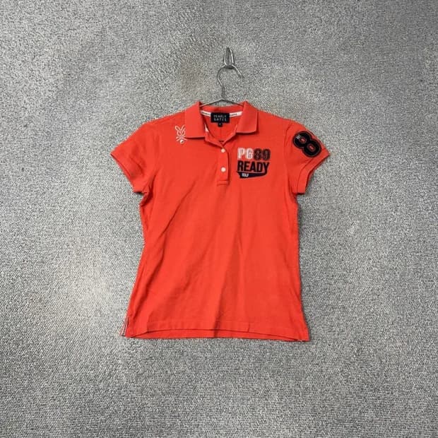 파리게이츠 로고 프린팅 오렌지 여성 골프 반팔 카라티 90