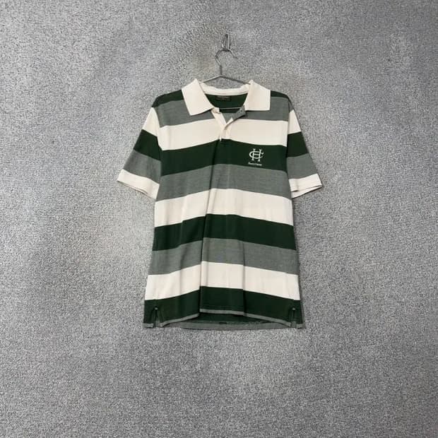 헨리코튼 스트라이프 그린 로고 남성 반팔 카라티 100