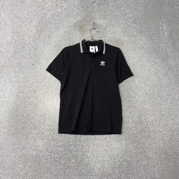 아디다스 불꽃로고 캐주얼 블랙 반팔 카라티 S