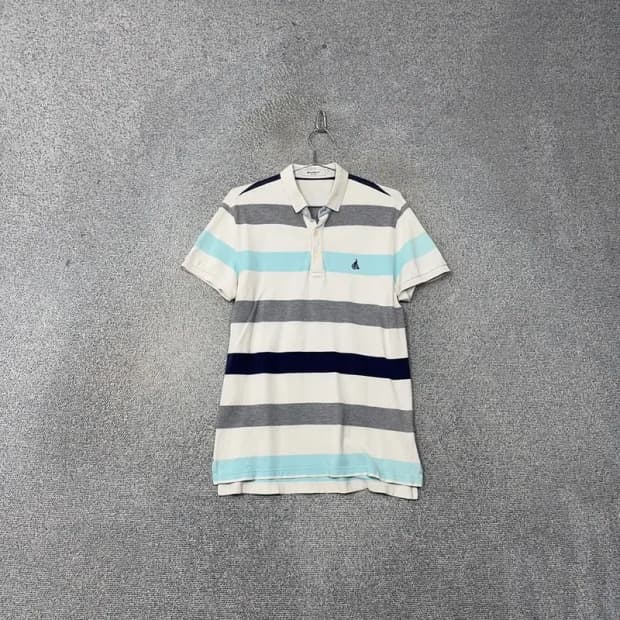 빈폴 스트라이프 슬림핏 반팔 카라티 100