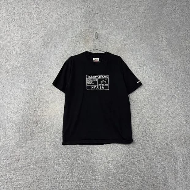 타미 진스 프린팅 블랙 반팔 티 L