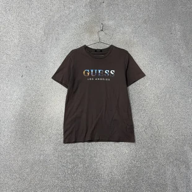게스 스펠 로고 브라운 반팔 티 L