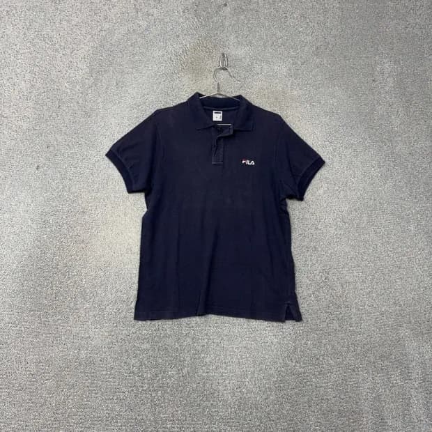 휠라 네이비 로고 코튼 반팔 카라티 M