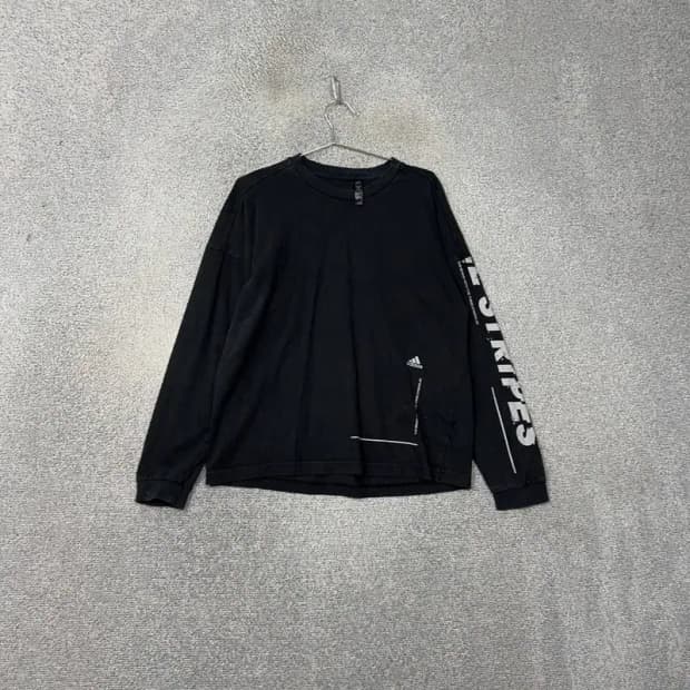 아디다스 로고 프린팅 블랙 긴팔 티 L