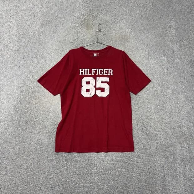 타미힐피거 너버링 로고 프린팅 레드 반팔 티 M